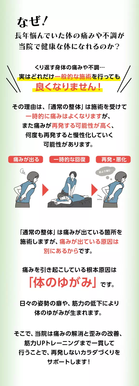 なぜ長年悩んでいた痛みや不調が当院で健康な体になるのか